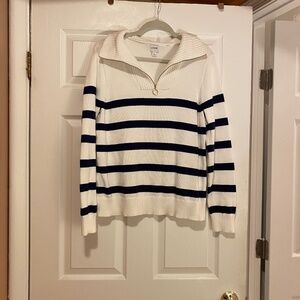 J CREW LikeNew Pullover Zipper Pullover Striped WhiteNavy 100% Cotton-Size Large